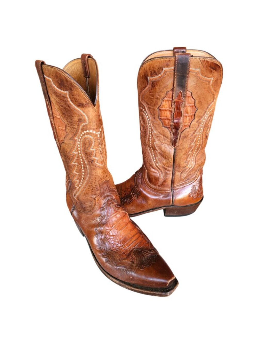 Lucchese Men's Peanut Britle Caiman Inlay Cowboy Boots N1163.53
